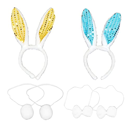 Veemoon 2 Satz Rabbit Kostümset mit Ohren und Fliege Teiliges Set für Cosplay und Partys für Erwachsene für Karneval und Halloween von Veemoon
