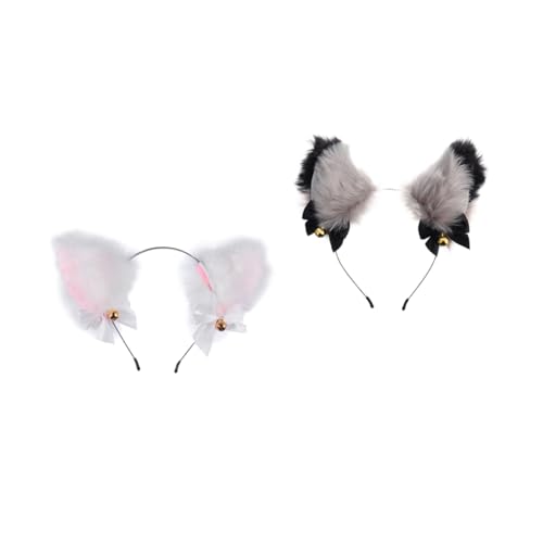 Veemoon 2 Stück Flauschige Katzenohren Haarreif Cosplay Haarschmuck für Partys Bezaubernde Accessoires mit Glöckchen für Mädchen und Damen für Halloween und Kostümpartys von Veemoon
