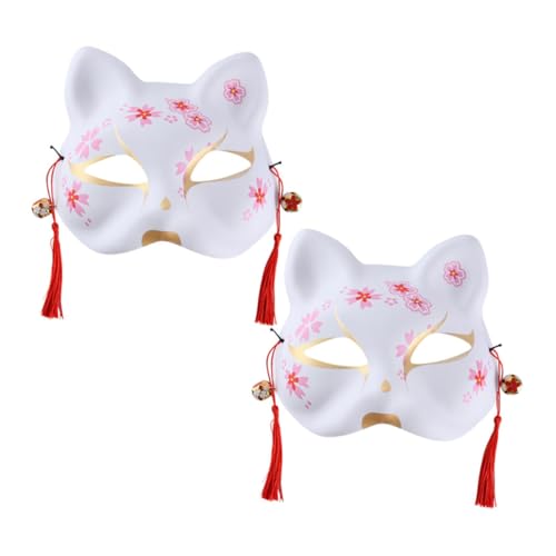 Veemoon 2stücke Handbemalte Japanische Fuchsmaske Halbe Maske Für Halloween Cosplay Und Kostümparty Mit Traditionellem Design Für Bühnenaufführungen Und Maskeraden von Veemoon