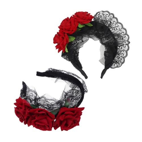 Veemoon 2 Stück Rotes Spitzen-haarband mit Künstlichen Rosen Leichtes Festival-haarschmuck für Damen und Mädchen Komfortables Halloween-accessoire für Kostüm Partydekoration Veemoon 2 Stück Rotes Spitzen-haarband mit Künstlichen Rosen Leichtes Festival-haarschmuck für Damen und Mädchen Komfortables Halloween-accessoire für Kostüm Partydekoration von Veemoon