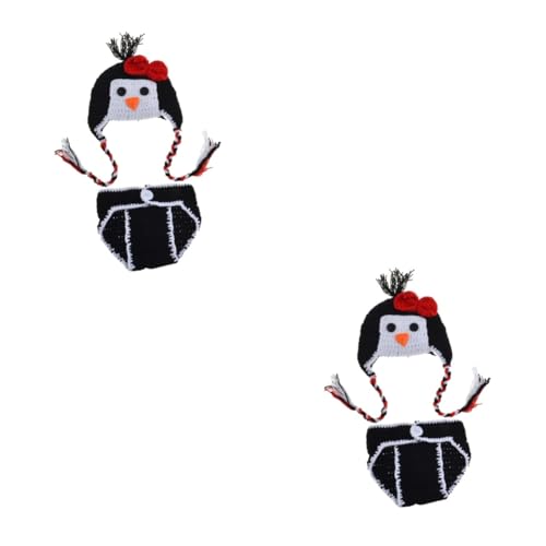 Veemoon 2-Teiliges Set Foto-Requisiten für Kleinkinder Kinderkostüme Hauben für Babys Babykleidung pinguin kostüm Hüte Kleider handgestrickte Kinderkleidung Pinguin Fotografie Kostüme Hut von Veemoon