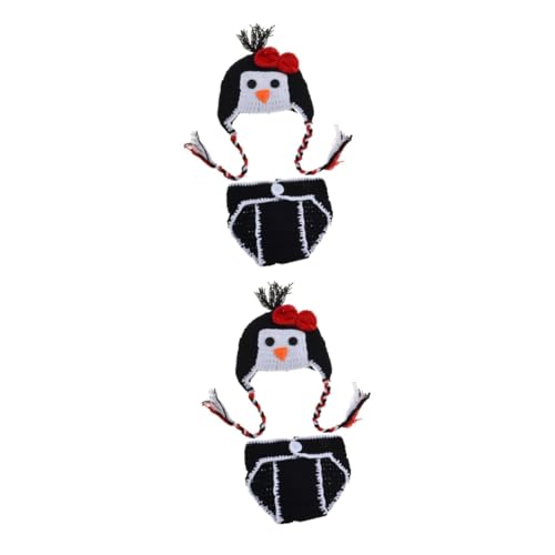 Veemoon 2-Teiliges Set Babykostüme pinguin kostüm pinguinkostüm Baby-Outfits Outfits für die Neugeborenenfotografie Kinderkleidung Hüte Kostüme für die Babyfotografie Strickmütze Hut von Veemoon