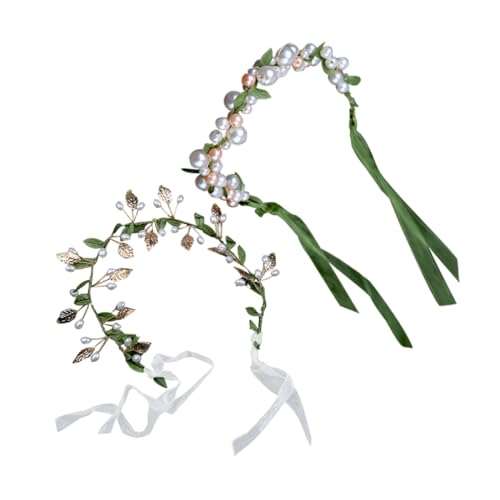 Veemoon 2Stücke Perlenkrone Stirnband für Damen Eleganter Haarschmuck für Karneval Abschlussball Kostümparty mit Künstlichen Perlen Süßes Accessoire von Veemoon
