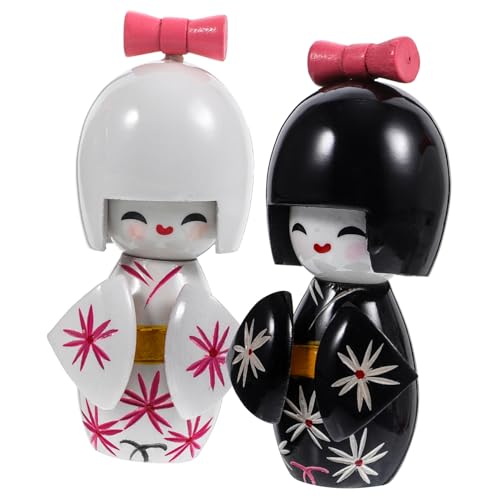 Veemoon 2er Set Asiatische Kimono Kokeshi Puppen - Japanische Figuren Aus Holz Für Tischdekoration Und Wohnkultur - Glückspuppen Skulpturen Im Traditionellen Design Klein Und Stilvoll von Veemoon