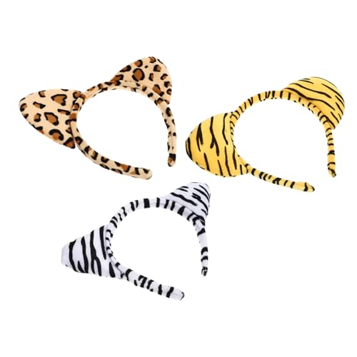Veemoon 3 Stück Teiliges Cartoon Tierohren Haarreifen aus Kurzem Plüsch Weiche Haarbänder für Kostüm und Party Dekoration Niedliches Stirnband mit Leoparden Zebra und Tiger von Veemoon