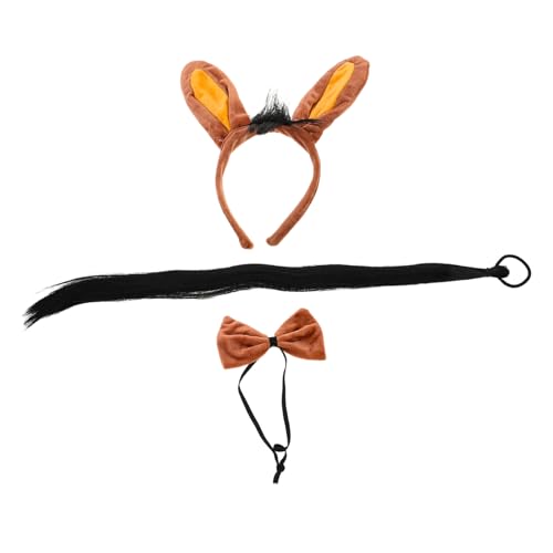 Veemoon 3 Stück Teiliges Esel Kostüm Set mit Realistischen Esel Ohren Stirnband und Schleife Weiches Hautfreundliches Tierkostüm für Halloween Karneval Cosplay und Erwachsenengrößen von Veemoon