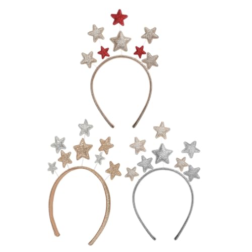 Veemoon 3 Stück Teiliges Haarreif mit Glitzernden Sternen Dekorative Stirnbänder für Mädchen Party Accessoires Leichte Metallfassung in Gold Silber und Rot für Kostüm und Festliche von Veemoon