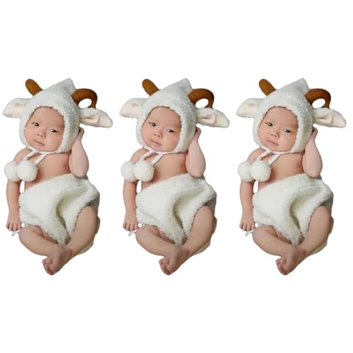 Veemoon 3St Foto-Requisiten für Neugeborene baby photoshoot clothes Baby Fotoshooting Kleidung Neugeborenes Kostüm Baby-Fotoanzüge Europäisch und amerikanisch einstellen Lamm Kind Weiß von Veemoon