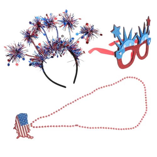 Veemoon 3-teiliges Patriotisches Partygeschenk: Brille Zum 4, Halskette Mit Usa-kartenanhänger, Stern-stirnband, Unabhängigkeitstag-dekorationen Für Paraden, Familientreffen von Veemoon