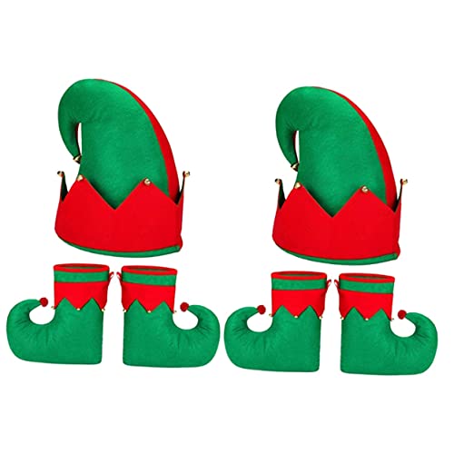 Veemoon 3-teiliges Weihnachtskostüm Für Erwachsene – Rot-grüner Weihnachtsmann Hut Und Elfenschuhe Für Festliche Anlässe Und Weihnachtsfeiern – Die Besinnliche Zeit von Veemoon