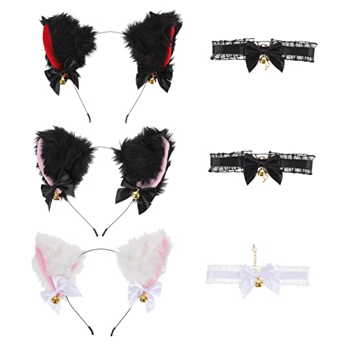 Veemoon 3Sätze Katzenohren Haarreif mit Choker Halsband Teiliges Cosplay Zubehör für Halloween Karneval Maskeraden Fluffy Katzenohren Eleganter Spitzenkragen mit Glocken Veemoon 3Sätze Katzenohren Haarreif mit Choker Halsband Teiliges Cosplay Zubehör für Halloween Karneval Maskeraden Fluffy Katzenohren Eleganter Spitzenkragen mit Glocken von Veemoon