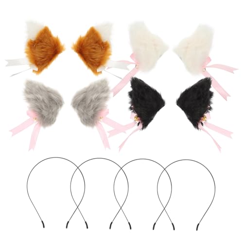 Veemoon 4 Paare Katzenohren Haarschmuck Plüsch Haarspangen mit Schleifen und Glocken für Mädchen Cosplay Zubehör für Partys und Halloween Niedliche Haaraccessoires von Veemoon