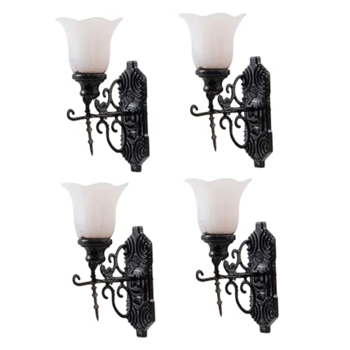 Veemoon 4 Stück Miniatur Wandlampe Sandtisch Dekolicht Weißlicht Schwarz Mini DIY Landschaftsbeleuchtung für Puppenhaus und Sandtable Szenendekoration von Veemoon