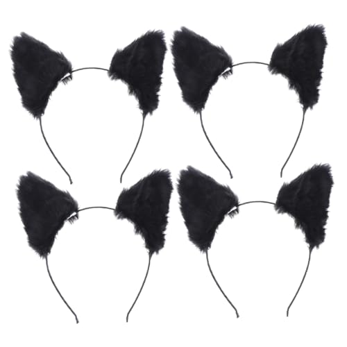 Veemoon 4 Stück Teiliges Flauschige Katzenohren Haarreif Damen Herren Weiches Plüsch Kopfband Kostüm Party Halloween Cosplay Bequeme Hautfreundliche Tierohren Accessoires von Veemoon