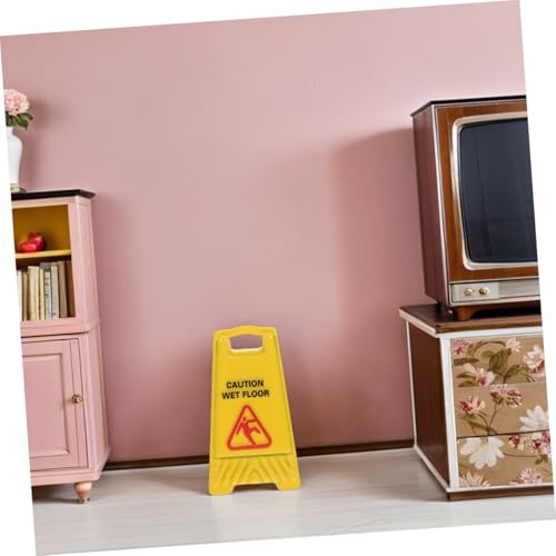 Veemoon 4 Stück Teiliges Mini Warnschild Set Gelb Realistische Kleine Sicherheitsschilder für Puppenhäuser Miniatur Rutschiger Boden Hinweis Vielseitig für Feengarten Modellbau und von Veemoon