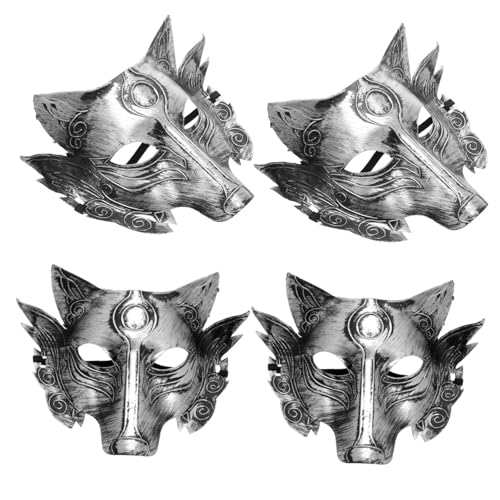 Veemoon 4 Stücke Silberne Wolf Masken – Realistische Werwolf Kostüme Für Erwachsene - Ideal Für Karneval - Halloween Und Themenpartys – Tierische Maskerade Und Cosplay Zubehör von Veemoon