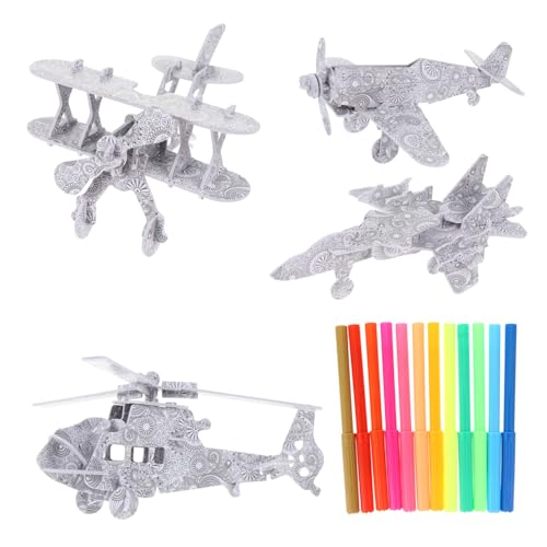 Veemoon 4-teiliges 3D Malpuzzle Set Mit 4 Flugzeugen – Kreatives DIY Für - Inklusive 12 Stiften Zum Ausmalen – Perfektes Für Mädchen Und Jungen von Veemoon