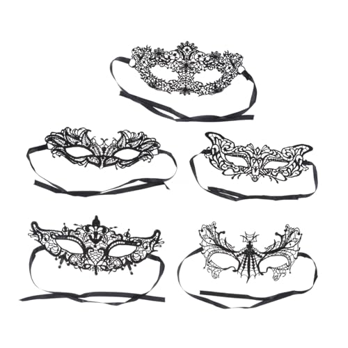 Veemoon 5 Stück Spitzenmaske Halloween Halbpartymaske Halloween Dekorative Masken Streich Halloween Dekorationen Masken LED Halloween Kostüm Spitze Halloween Maskerade Maske Kostüme von Veemoon