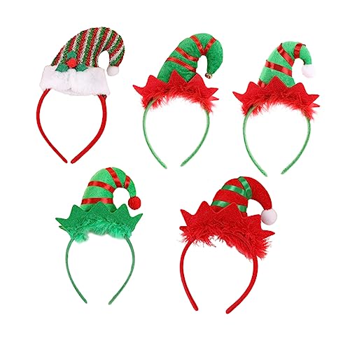 Veemoon 5 Stück Teiliges Weihnachts Haarband mit Lustigen Party Hut Designs Bunte Glocken und Federn Weicher Kopfschmuck für Festliche Haarschmuck Accessoires für Xmas Feier und von Veemoon