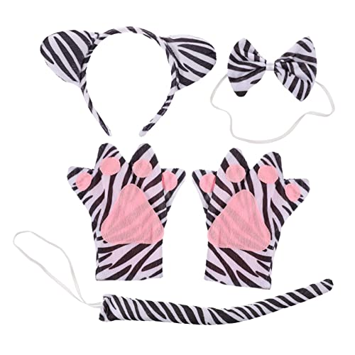 Veemoon 5 Stück Ebene Kostüm mit Ohren Haarband Fliege Handschuhen für Cosplay Partys Zebra Design Bequemes Material für Halloween und Karneval von Veemoon