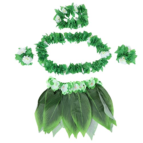 Veemoon 5Stücke Teiliges Hula Kostüm Set Mit Grünem Bastrock Blumenkranz Halskette Armbändern Für Luau Partys Strand Mottopartys Für Erwachsene von Veemoon