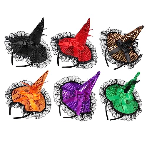 Veemoon 6 Stück Teiliges Halloween Hexenhut Stirnband Leichtes Bequemes Party Haaraccessoire mit Spitze und Pailletten Langlebig und Rutschfest Geeignet für Damen Halloween Cosplay und Veemoon 6 Stück Teiliges Halloween Hexenhut Stirnband Leichtes Bequemes Party Haaraccessoire mit Spitze und Pailletten Langlebig und Rutschfest Geeignet für Damen Halloween Cosplay und von Veemoon
