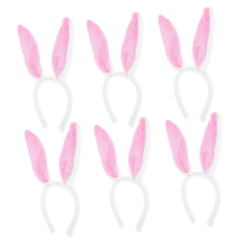 Veemoon 6 Stück Teiliges Hasenohren Haarband aus Weichem Plüsch Leichtes Hautfreundliches Stirnband für Frauen Trendiger Kopfschmuck für Festival Cosplay Party Karneval in Weiß und Rosa von Veemoon