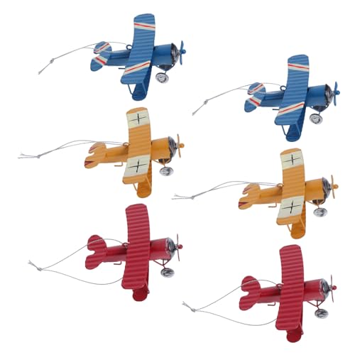 Veemoon 6 Stück Teiliges Retro Eisenflugzeug Modell aus Schmiedeeisen Langlebige Doppeldecker Flugzeugfigur Kompakte Vintage Flugzeugdekoration für Schreibtisch Regal Geschenk für von Veemoon