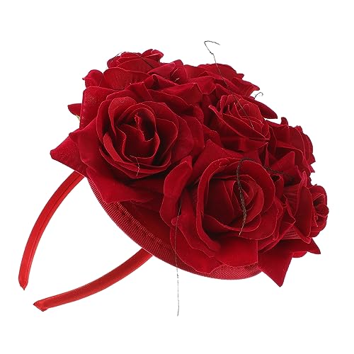 Veemoon Attraktives Rotes Blumenhaarband aus Stoff Dekoratives Rosen Stirnband Leichtes und Kompaktes Haaraccessoire für Mädchen für Festliche Kostüme und Partys von Veemoon