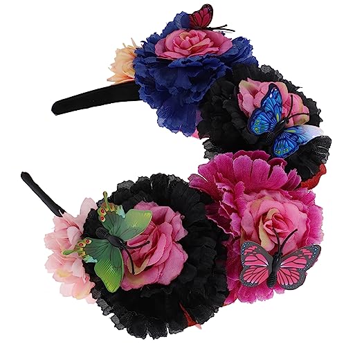 Veemoon Day Of The Dead Blumenkrone mit Schmetterlingsdetail Kleines Festival Haarband für Mexikanisches Kostüm Bequemer Kopfschmuck für Damen Party und Cosplay Accessoire von Veemoon