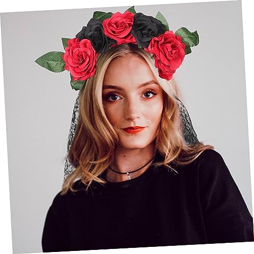 Veemoon Halloween Haarreif Damen mit Realistischen Rosen Gothic Haarschmuck mit Elegantem Spitzen Schleier Leichtes Kopfschmuck Accessoire für Halloween Party Karneval Hochzeit Stilvoll von Veemoon