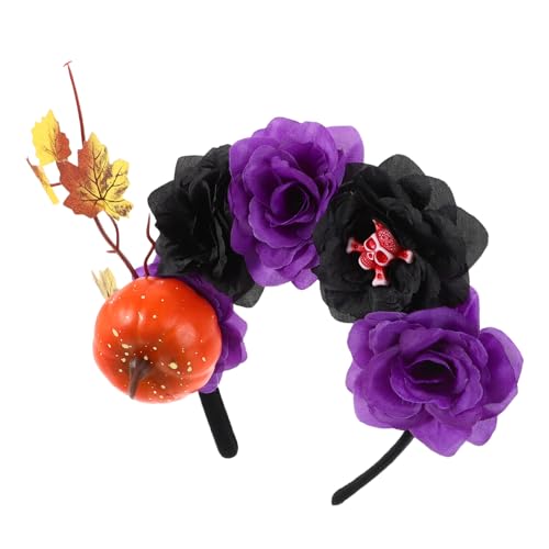 Veemoon Halloween Haarreif mit Kürbis und Totenkopf Retro Blumen Stirnband für Damen Leichtes Wiederverwendbares Party accessoire für Halloween Kostüm und Festtags outfits von Veemoon