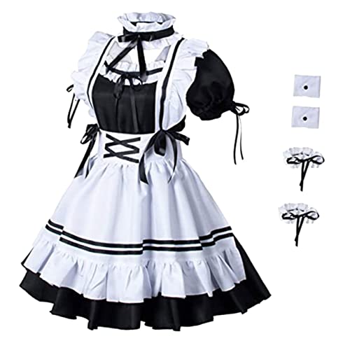Veemoon Halloween Kostüm Maid Dress Für Rollenspiele Inklusive Kleid Schürze Und Arm Sowie Beinringen Cosplay Halloweenkostüm von Veemoon