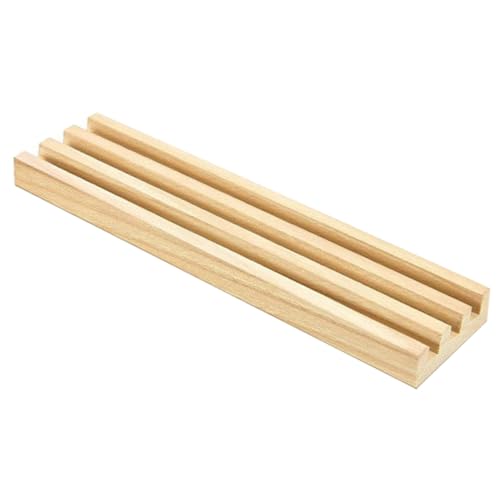 Veemoon Holz Domino Halter Buchenholz Mehrfachfach Stapelbar DIY Display Ständer Für Dominosteine Und Karten Natürliche Robustigkeit Mit Schrägansicht Für Spiele Und Bastelprojekte von Veemoon