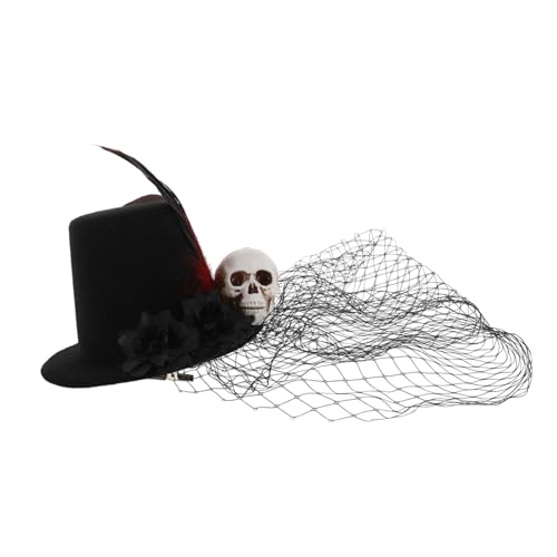 Veemoon Mini Schwarzer Hut mit Schleier und Damen Fascinator für Halloween Vintage Teeparty Kopfbedeckung mit Federn und Netz Handgefertigter Leichter Party Hut für Besondere Anlässe von Veemoon