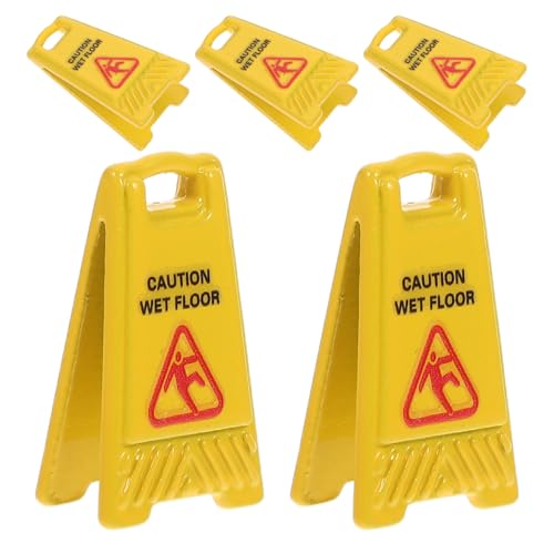 Veemoon Miniatur-Warnschild, 5 Stück, Miniatur-Warnschilder für Nassboden-Warnschilder für Puppenhaus, realistische Sicherheits-Warnschilder, Mini-rutschiges Schild, Rolle, 2,60 x 1,40 x 0,90 cm von Veemoon