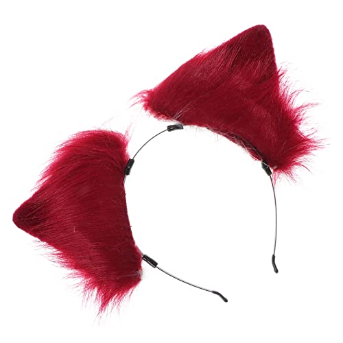 Veemoon Plüsch Katzenohren Haarreif Niedliches Cosplay Stirnband für Damen Weicher Haarschmuck für Halloween Karneval und Party Rutschfester Kopfhalter Teilig Weinrot und Weiß von Veemoon