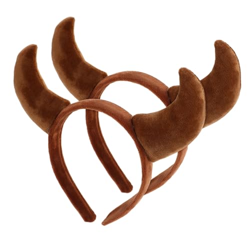 Veemoon Plüsch Kuhhorn Stirnband Halloween Haarreif Weich Komfortabel Leicht Für Cosplay Party Fasching Karneval Waschgesicht Haarband Dunkelbraun von Veemoon
