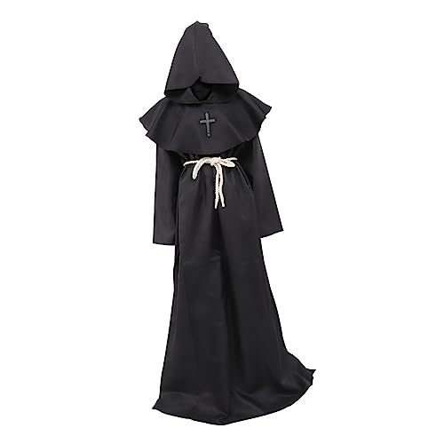 Veemoon Priesterkleidung umhang halloween mittelalter umhang Kostüm für Erwachsene Halloween-Renaissance-Gewand mittelalter kleidung Priestergewand Halloween-Priesterrobe Polyester Black von Veemoon