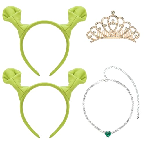 Veerady Grüne Monsterohren für Damen, Stirnband, Krone, Liebe, Halskette, Halloween-Kostüm, Zubehör, Foto-Requisiten (Stil Grünes Set) von Veerady