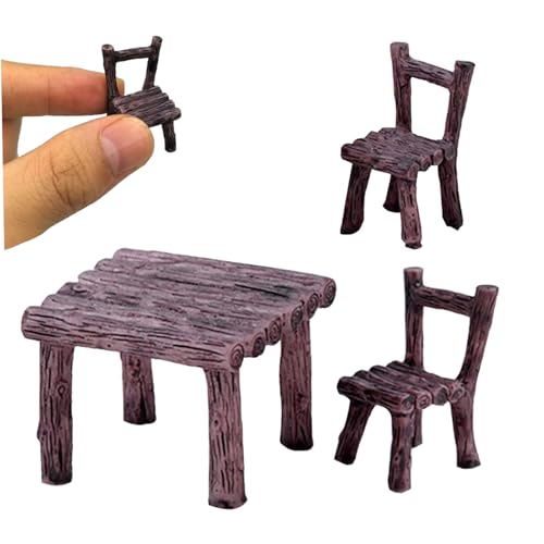 3pcs/Set Fairy Miniature Chair Sets, Harz DIY Solid Color Tisch und Stühle Simulationsdekor Gartenzubehör für Landschaftsbau Bonsai Succulent von Veesper