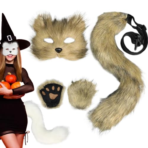 Fox Therian Maske und Therian Tail mit Fox Paws Therian Ausrüstung, realistische personalisierte plüschflauschige Fuchskostüm für Frauen dekoratives pelziges Katzenkostüm für Cosplay -Party Hall Fox Therian Maske und Therian Tail mit Fox Paws Therian Ausrüstung, realistische personalisierte plüschflauschige Fuchskostüm für Frauen dekoratives pelziges Katzenkostüm für Cosplay -Party Hall von Veesper