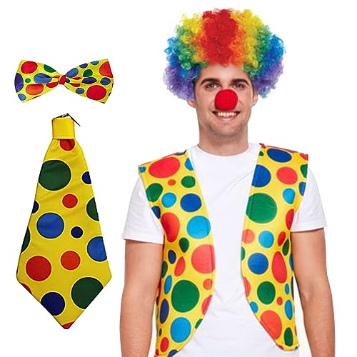 Kinder Clown Kostüm Set von 5 für Erwachsene Zirkuskostüm umfassen Red Clown Nase Ves Perücken Bogen und Krawatten -Clownzubehör Karnevalskostüme für Halloween -Cosplay -Kostüme von Veesper