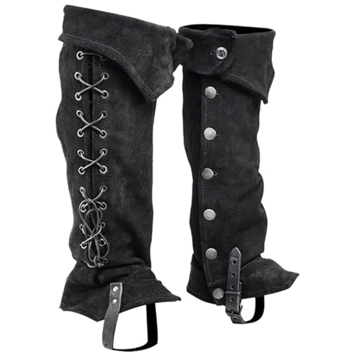 Piratenstiefelabdeckungen 1 Paar Viking mittelalterlicher Polyester -Stiefelabdeckungen mit Knopfverschluss, Renaissance -Kostümzubehör für Cosplay Halloween Fancy Kleid Schwarz von Veesper