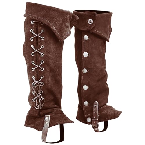 Piratenstiefelabdeckungen 1 Paar Viking mittelalterlicher Polyester -Stiefelabdeckungen mit Knopfverschluss, Renaissance -Kostümzubehör für Cosplay Halloween Fashion Kleid Dunkelbraun von Veesper