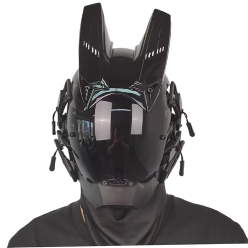 Veesper Cybermaske mit Horn futuristischer dekorativer Punkmaske für Männer Cosplay, Face Helm für Halloween Festival Party Rave Music Events, PC Material Cyber ​​Helm von Veesper