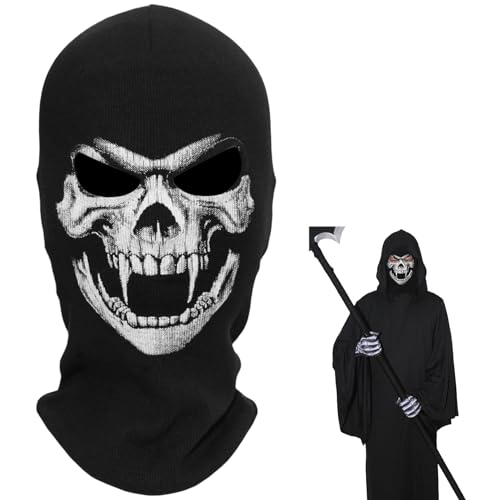 Veesper Ghost Mask Skull Skeleton Face Maske für Cosplay, Halloween -Party, Motorrad, Radfahren, atmungsaktive Rippenstoff beängstigende Kopfbedeckung für Erwachsene und Jugendliche von Veesper
