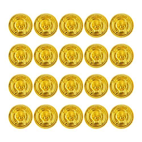 Veesper Goldene Münze gefälschte Geldpropie Geld Piratenspielzeug Piraten Goldmünze Halloween Plastik Schatzsuche Spiel Münzen Requisiten für Party 20pcs von Veesper
