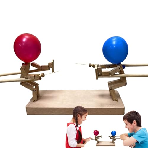 Veeteah Balloon Man Kampfspiel, Wooden Fencing Puppets, Ballon-Bambus-Mann-Schlacht, Holz-Bots-Kampfspiel für 2 Spieler, Desktop-Kampfspiel mit 20 Stück Luftballons von Veeteah