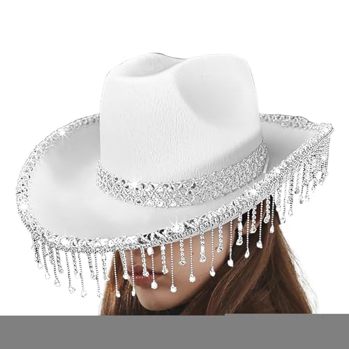 Western Cowboy Hat - Glitzer Cowgirl Hut - Modischer Glitzer Countrystyle-Kopfbedeckung mit Strass-Quaste für Musikfestivals und Partys Western Cowboy Hat - Glitzer Cowgirl Hut - Modischer Glitzer Countrystyle-Kopfbedeckung mit Strass-Quaste für Musikfestivals und Partys von Veeteah